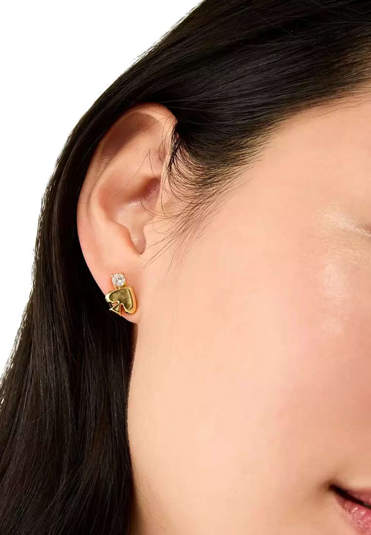 Kate Spade Everyday Spade Stone Studs Earrings in Clear/ Gold KK008