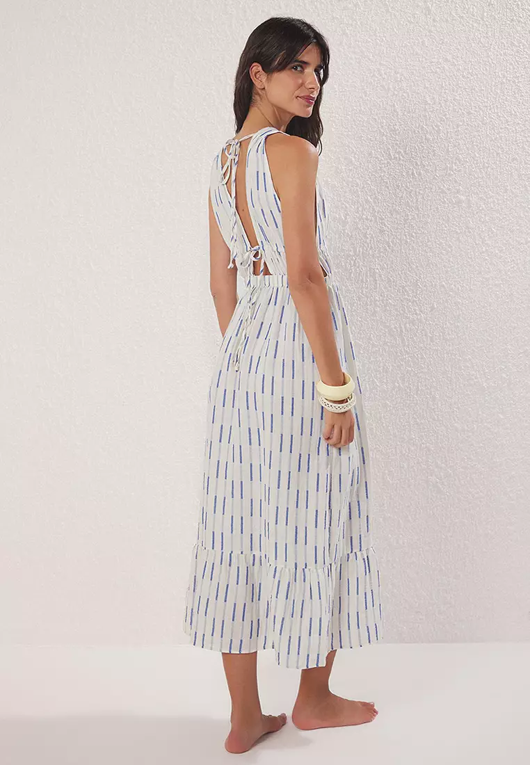 Line Patterned Maxi Woven Beach Dress Tbess25El00108