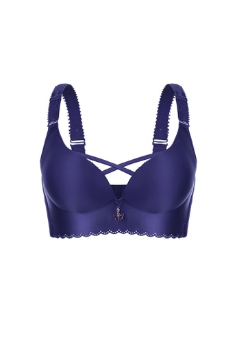 ZITIQUE blue Women's 3/4 Cup Non-wired Glossy Thin Pad Bra - Blue FFDF3US0BBEB18GS_1