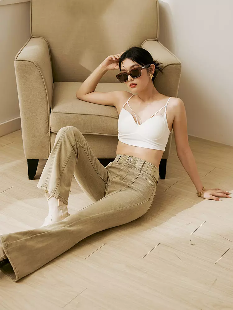 視覺細-5KG．鬆緊腰彈力炒鹽牛仔喇叭顯瘦褲薔薔款《BA7503》