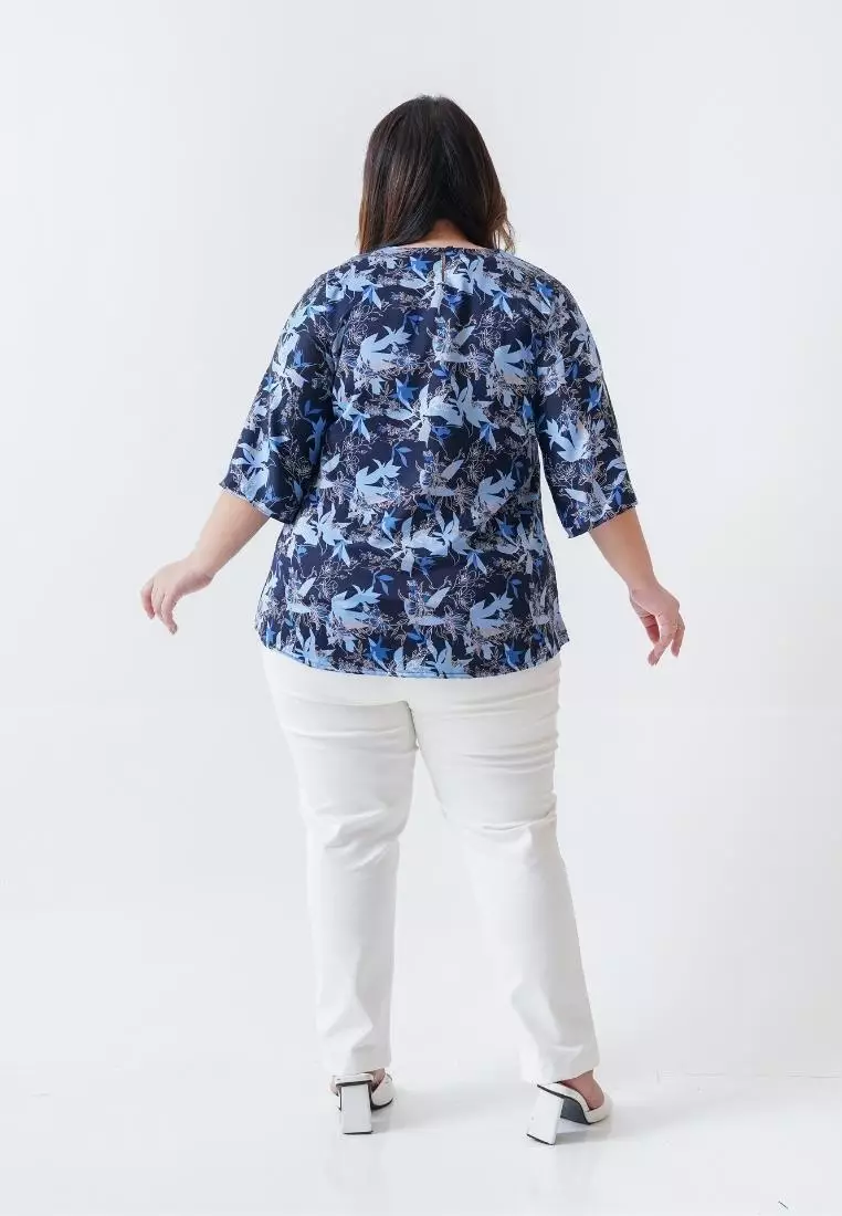 Plus Size Blouse Hera Floral Navy
