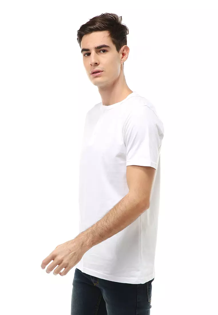 Jack T-Shirt Atasan Kasual Kaos Polos Pria Model Kancing Lengan Pendek Material Cotton ORIGINAL - White