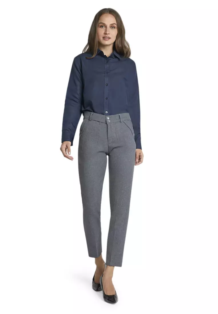 Fitzgerald Celana Kerja Motif Solid Trousers Bawahan Wanita Formal - Abu