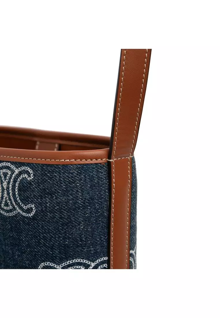Pre-Loved Celine Small Denim Cuir Triomphe Bucket Bag