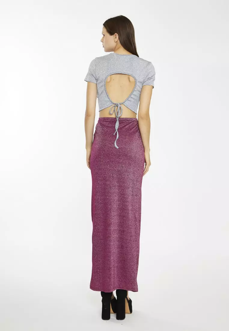 Silver Glitter Open Back Crop top