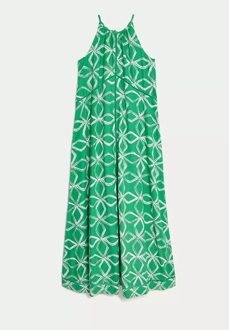 Linen Rich Printed Halter Neck Maxi Dress