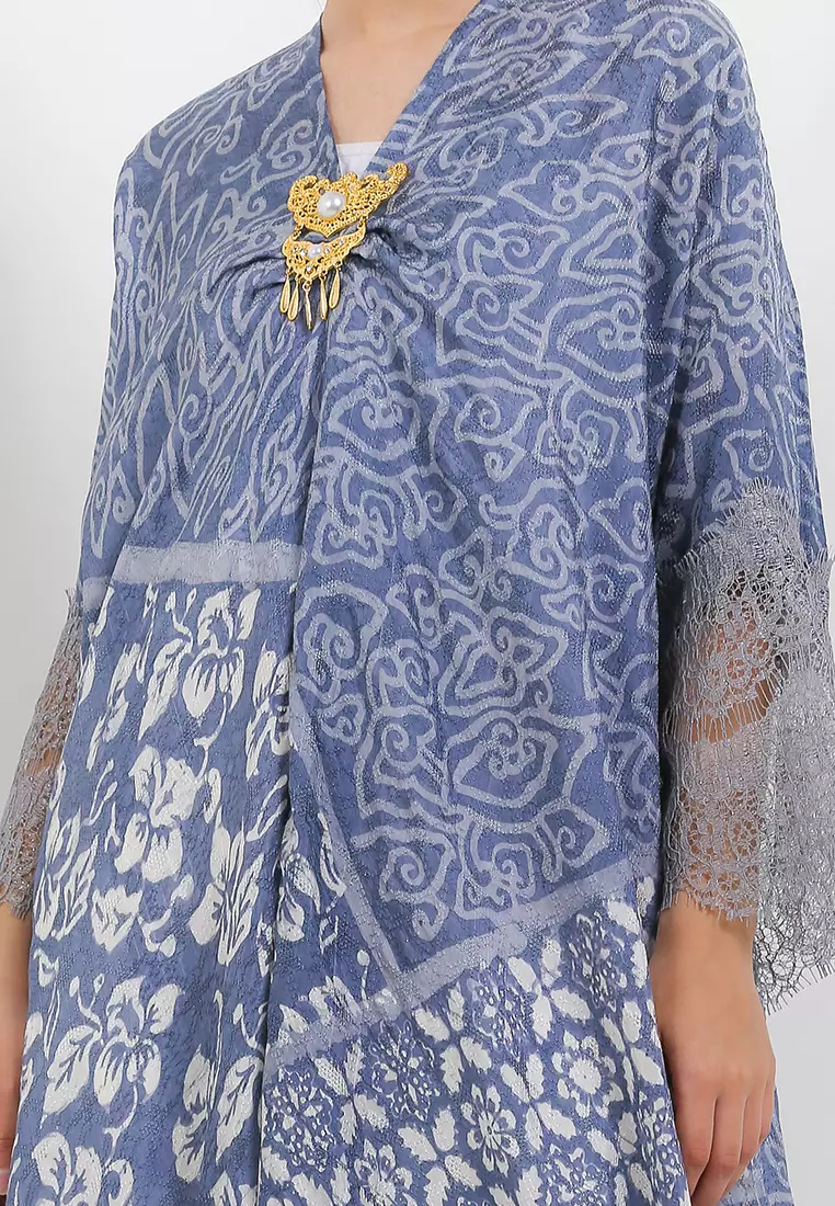 Batik Rizqina Kaftan Syahira Batik Wanita - Kaftan Kaca - Grey - Batik Cap Peranakan Series - OOTD Batik - Batik Viscose Premium - Soft Tulle Organza