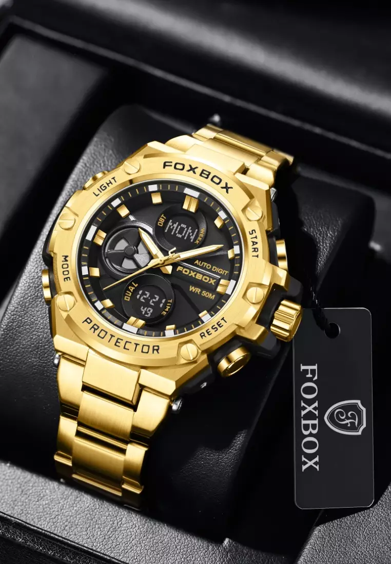 Buy LIGE FOXBOX Chronograph Unisex IP Gold & Metal Alloy Quartz Watch ...