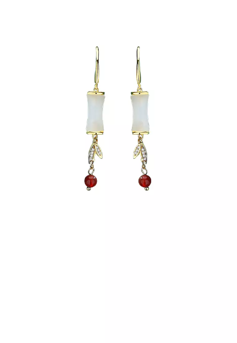 Gold and white tassel earrings on sale