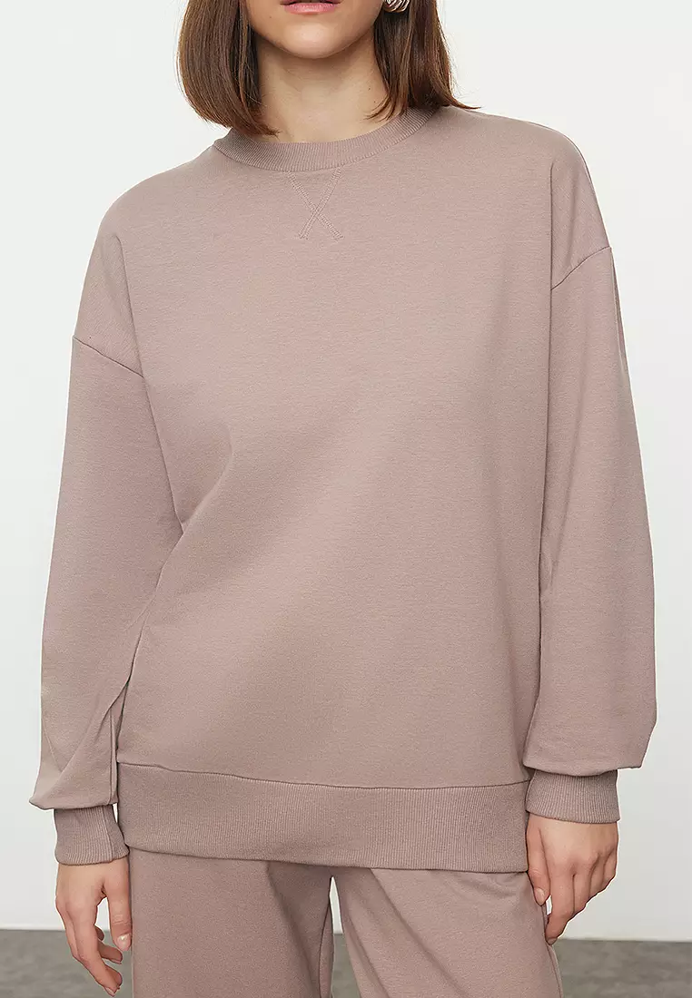 Mink Relaxed/Comfortable Fit Wide Leg Knitted Sweatshirt/Bottom Tracksuit Set