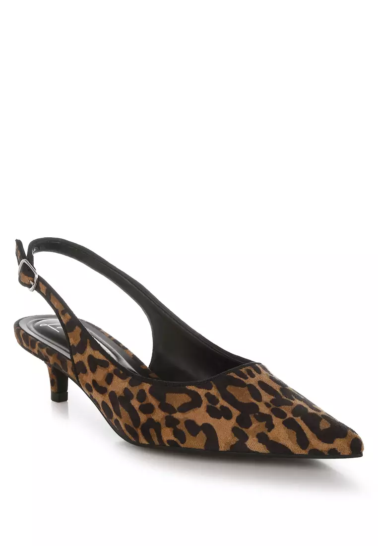 Leopard Print Kitten Heel Sandals in Multi