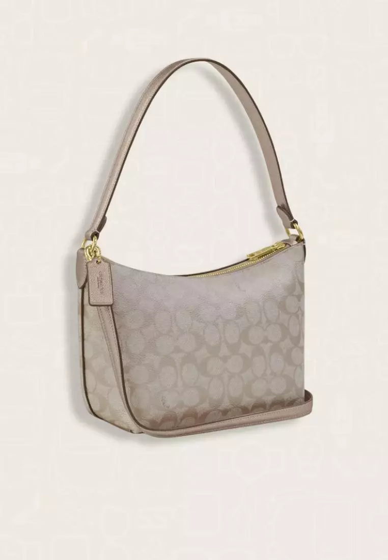 Coach Zip Top Shoulder Bag In Signature Canvas Champagne Multi