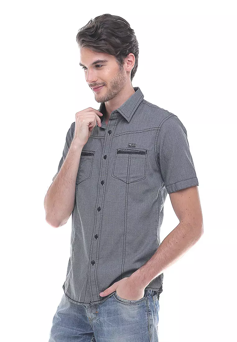 LGS - Slim Fit - Kemeja Casual Pria - Lengan Pendek - Abu - Motif Polos - JSH.390.S583F.433.C