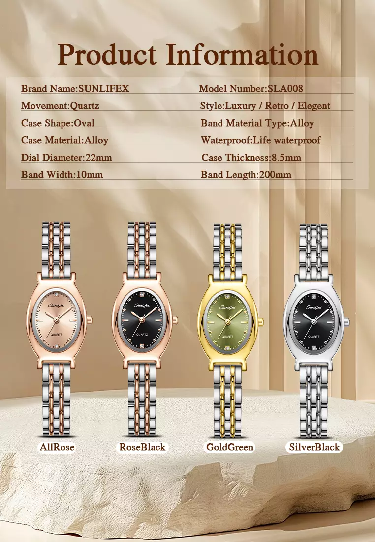 Jam Tangan Wanita Original Oval Korea Elegan Vintage Kuarsa Tali Alloy Jam Tangan CewekA008 gold green