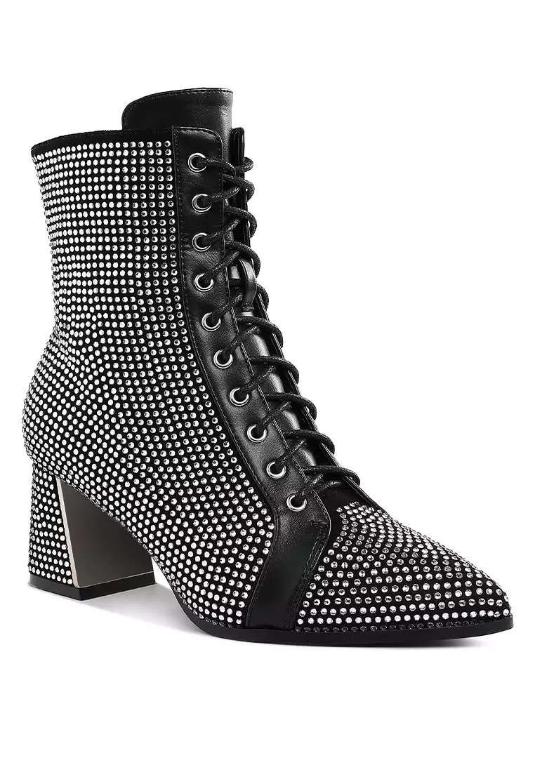 Rhinestone Embellished Ankle Boots In Black