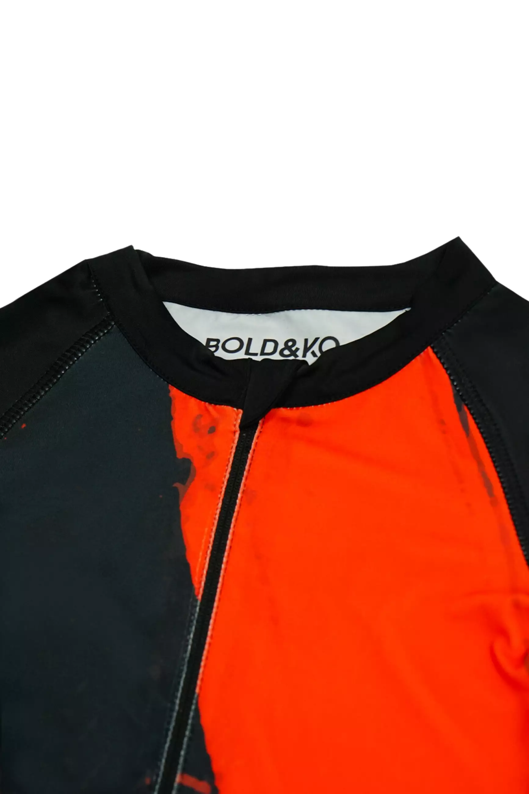 BOLD & KO Shortsleeve Rashguard Overall In Red Abstract Kids Swimsuit | Baju Renang Anak laki-laki