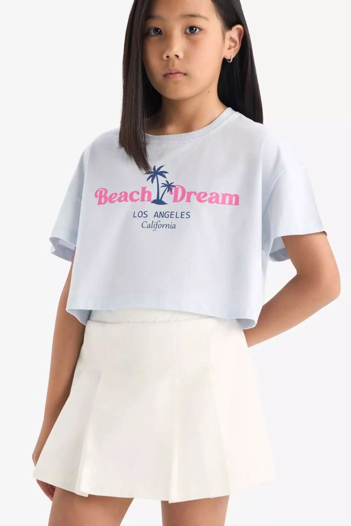 Girl's Crop Crew Neck Printed Short Sleeve T-Shirt E0385A825Sm
