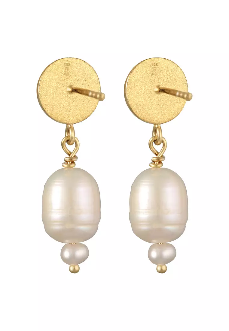 Anting Perhiasan Perak 925 Wanita Freshwater Pearls Gold Plated