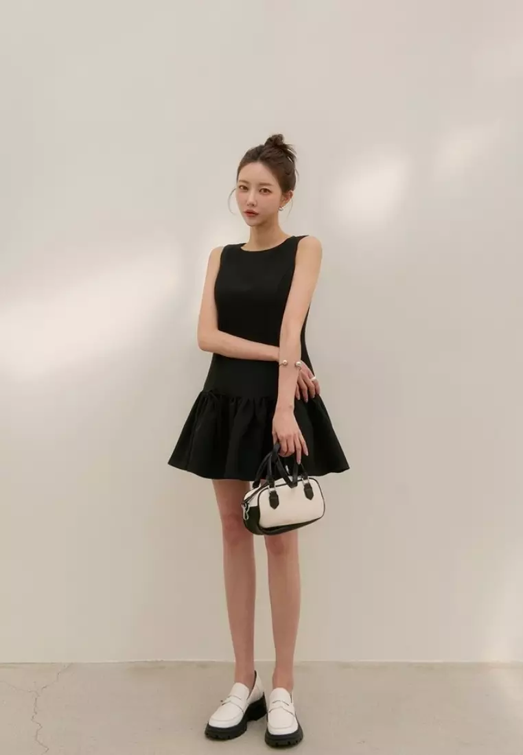Elegant Bow Tie Vintage Puffy Tank Mini Dress CA26041612BK