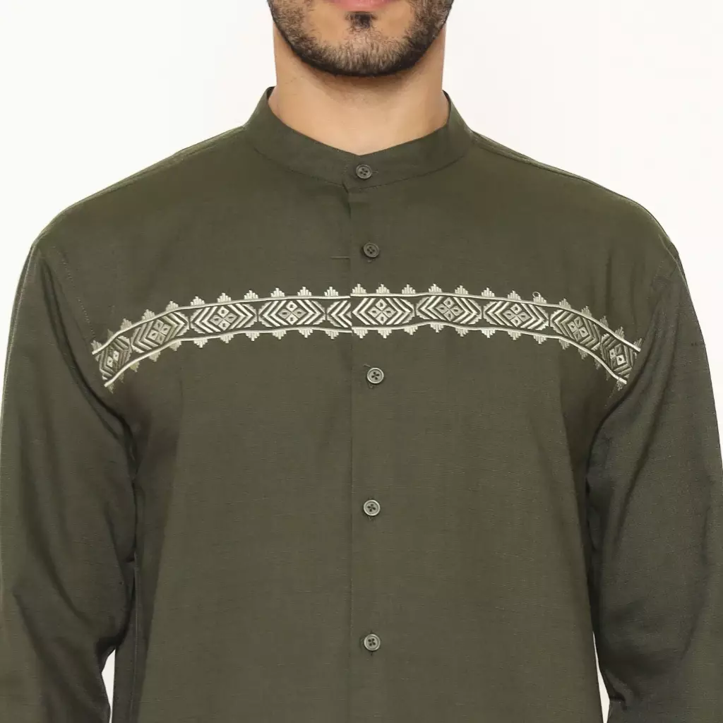 AMK Baju Koko Lengan Panjang Bordir KK HAIKAL L/S DARK OLIVE