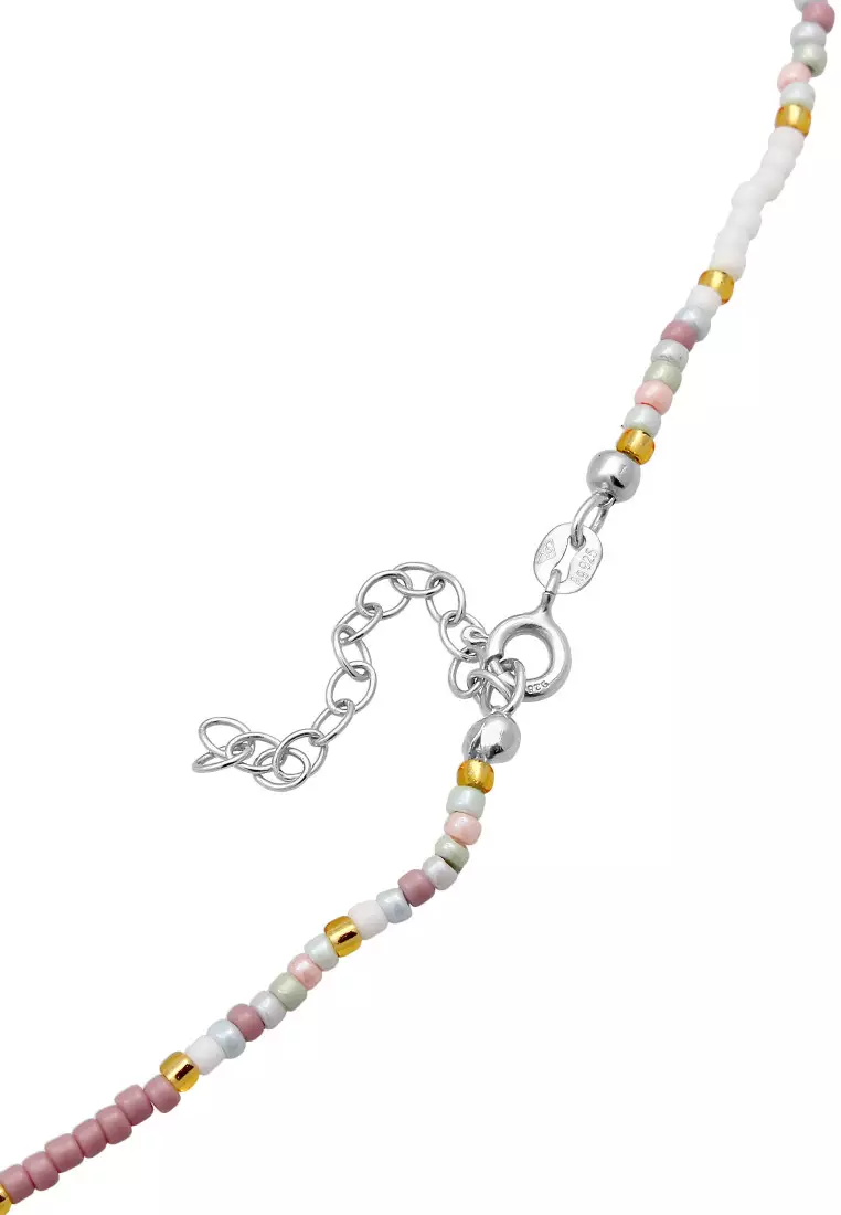 Kalung Perhiasan Perak 925 Wanita Chocker Beads Heart Colorful