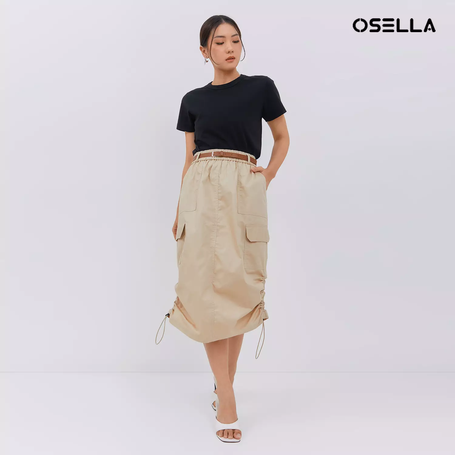 [NEW] Osella Sierra Midi Skirt with Additional Belt 21873003 | Rok Wanita Warna khaki