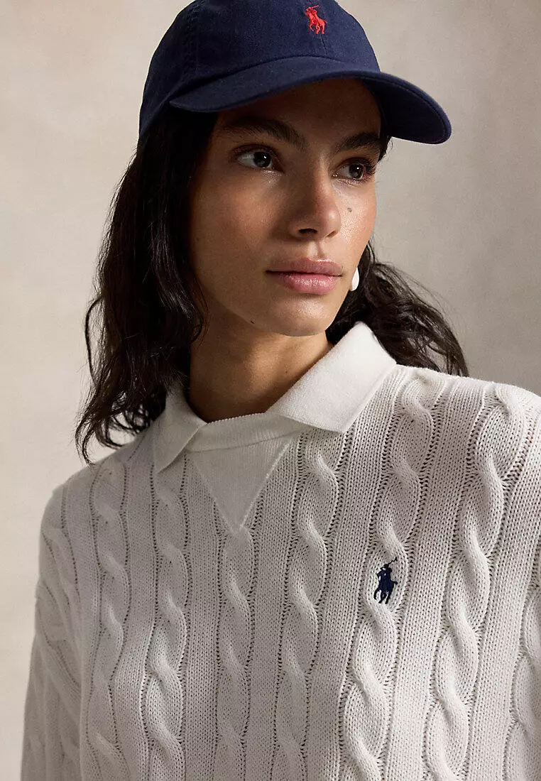 Polo Ralph Lauren Women Cable-Knit Cotton Polo-Collar Sweater