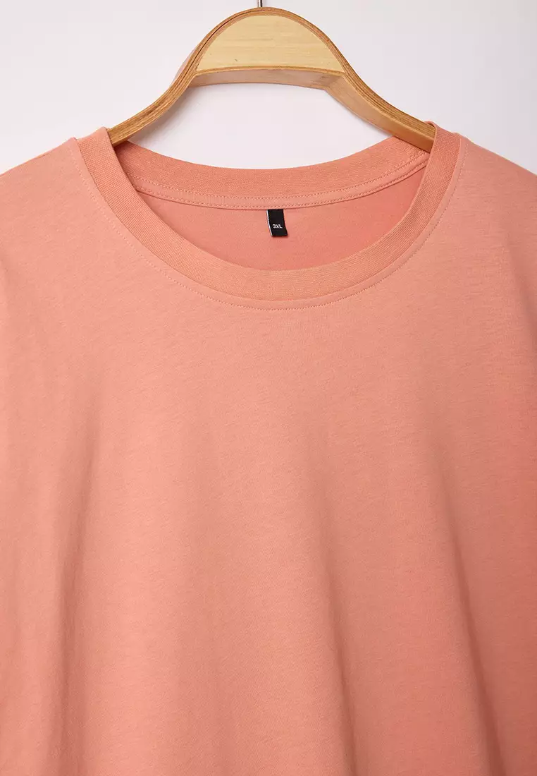 Plus Size Orange Oversize/Wide Cut 100% Cotton T-Shirt TMNSS23TS00139