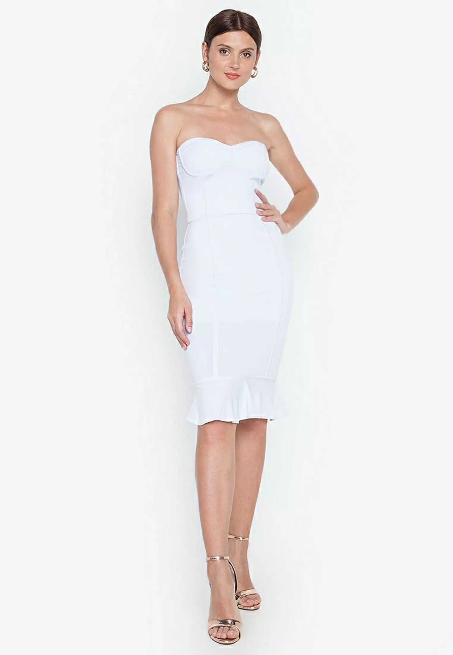 Frill hem bandage top midi dress