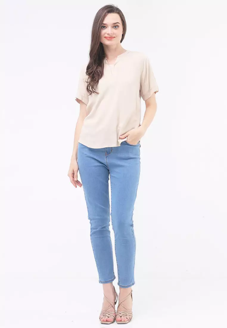 Short Sleeves Chinese Collar Blouse
