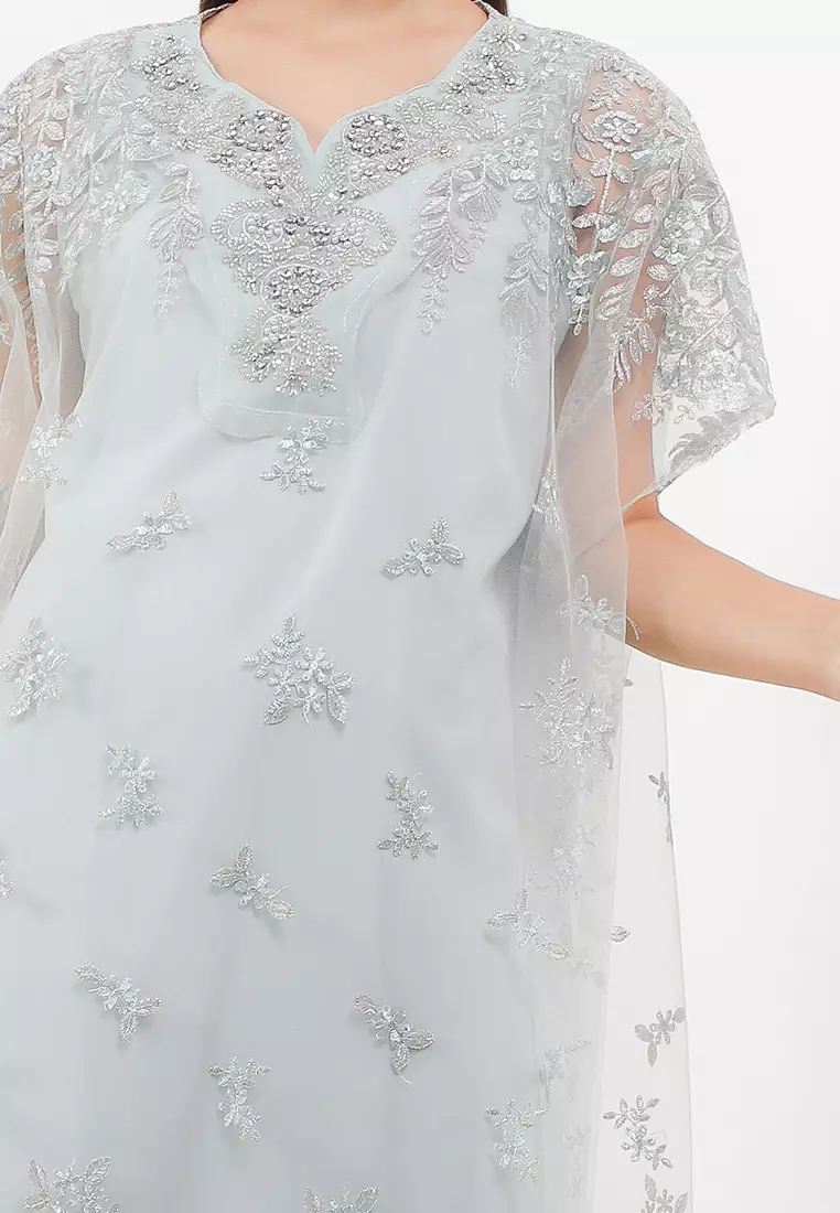 Embellished Metallic Emb Tulle Kaftan
