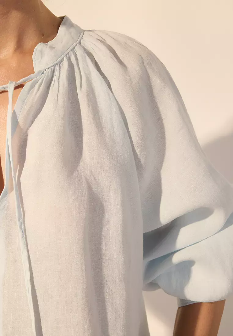 Blue 100% Linen Judge Collar Shirt TWOSS25GO00134