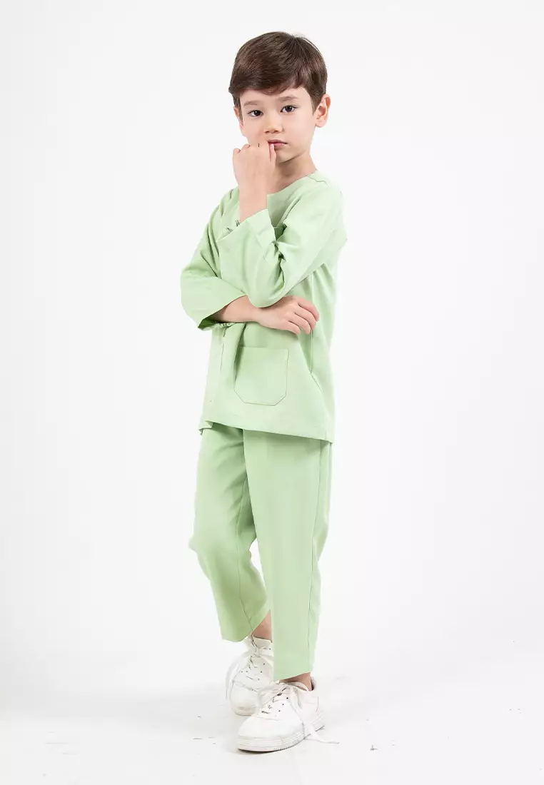 Alain Delon Slim Fit Baju Johor Ayah Anak Sedondon set - 19024504B-42AppleGreen