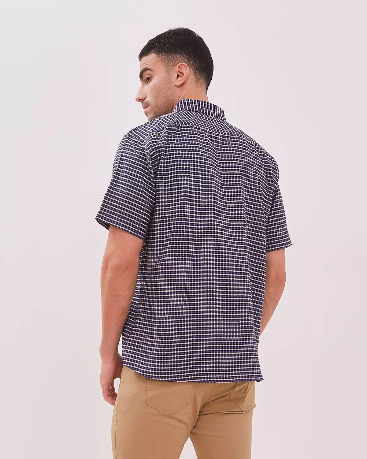 BLUE FLANNEL SHORT SLEEVE REGULAR SHIRT