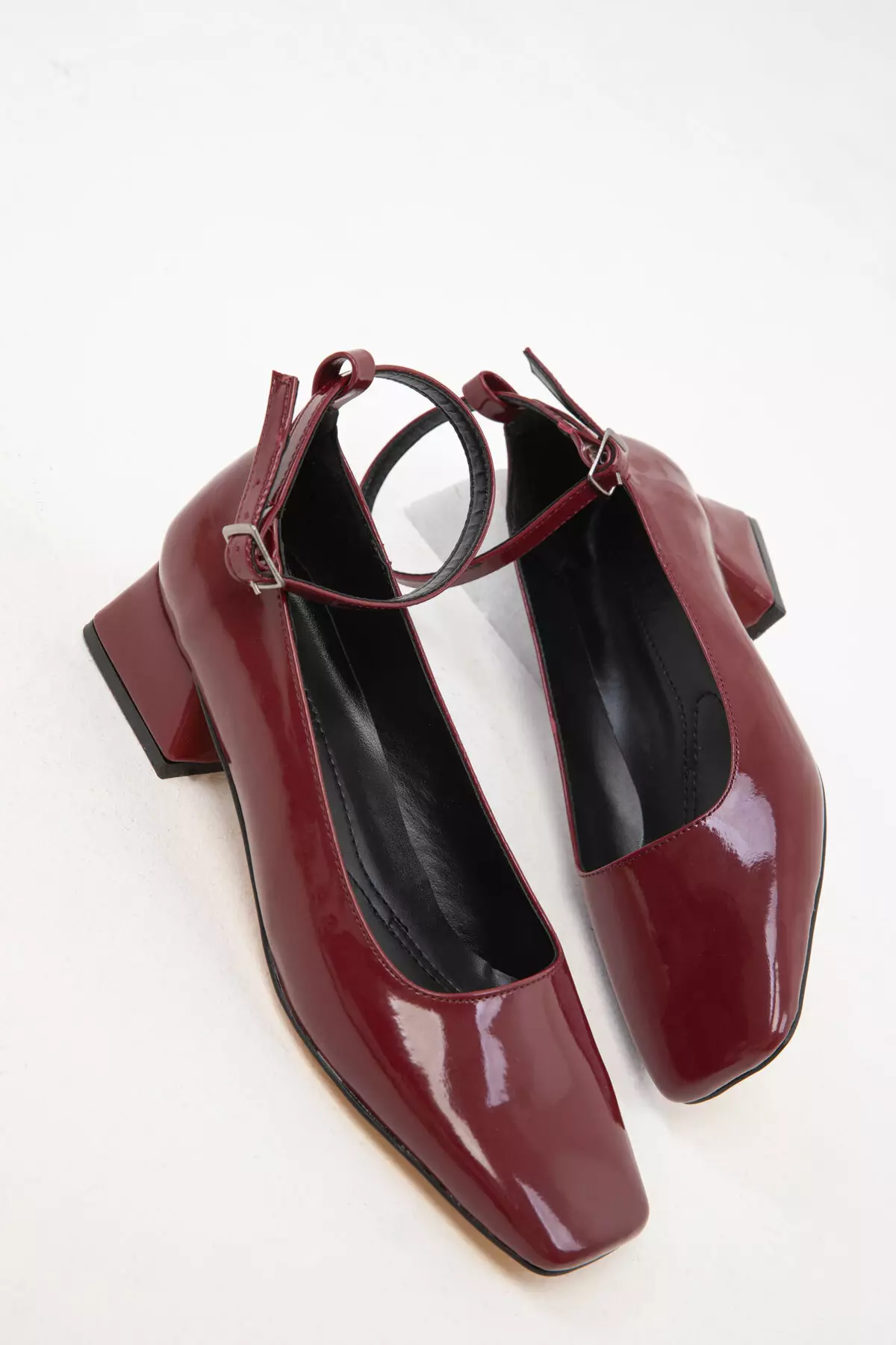 Patent Leather Claret Red Women's Classic Heeled Shoes - 19783