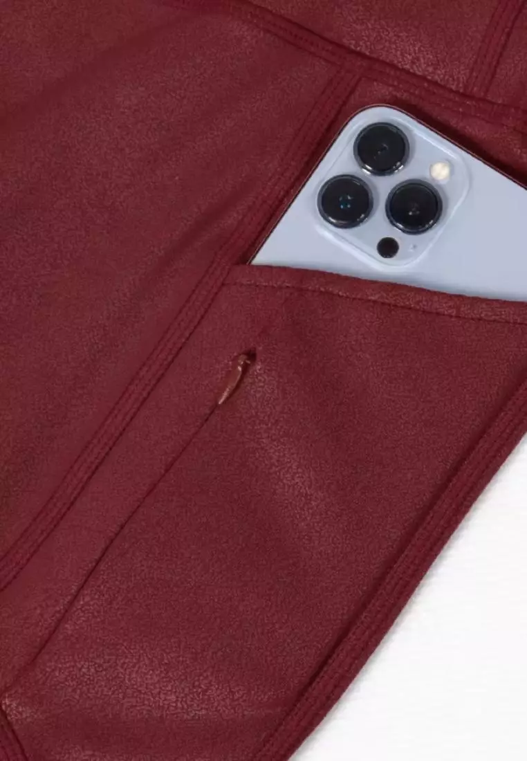 Fitwear - Legging Big Size Olahraga Wanita BELIA BIKER 4 POCKET - BURGUNDY