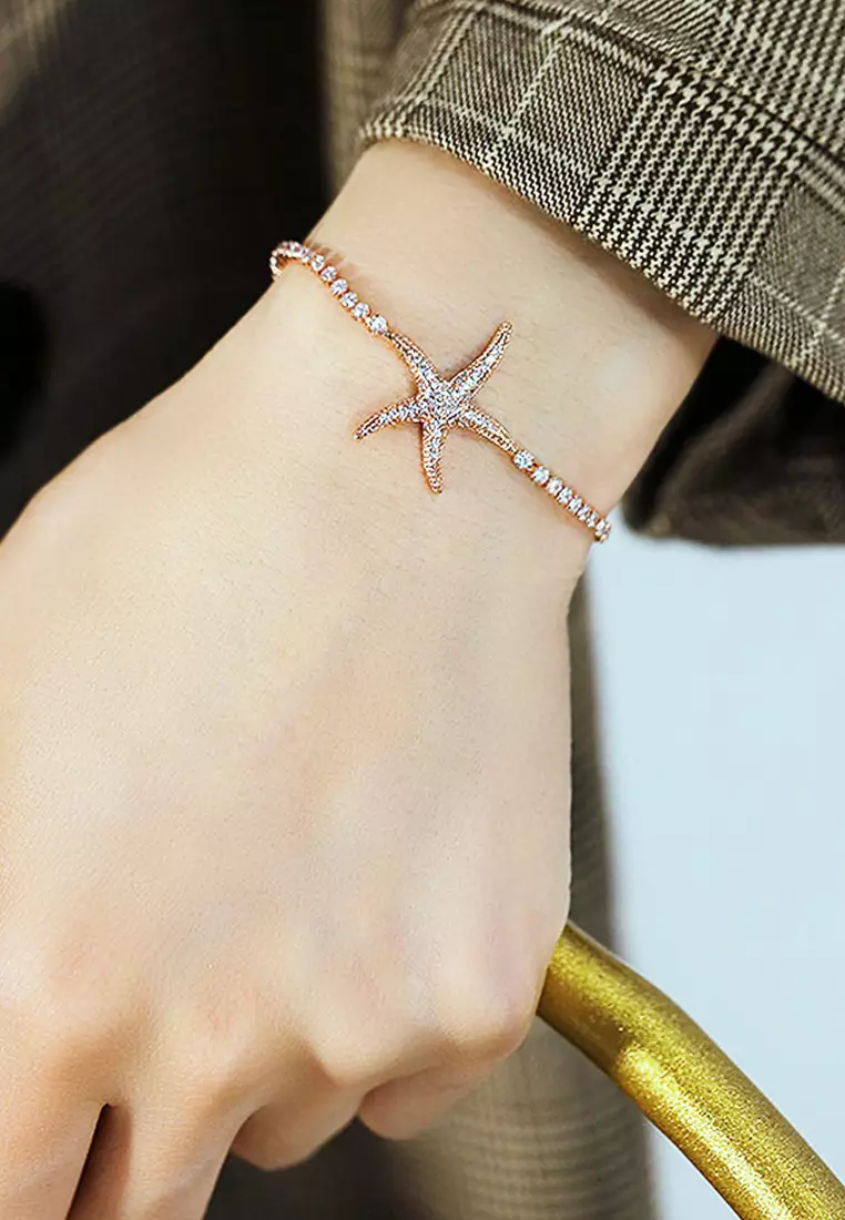BULLION GOLD Starfish Slider Bracelet with Created Diamond in Rose Gold Layered Steel Jewellery