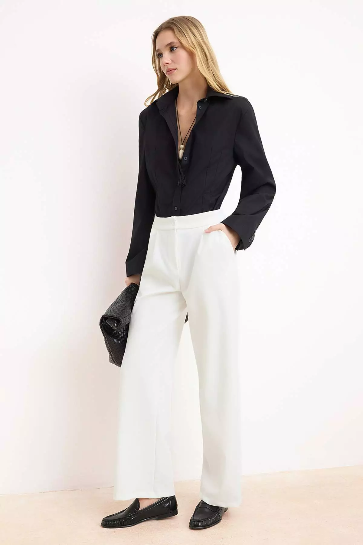 White Wide Leg /Wide Leg Woven Trousers Twoaw22Pl139
