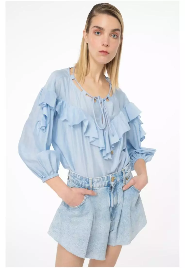 Blouse with maxi flounce
