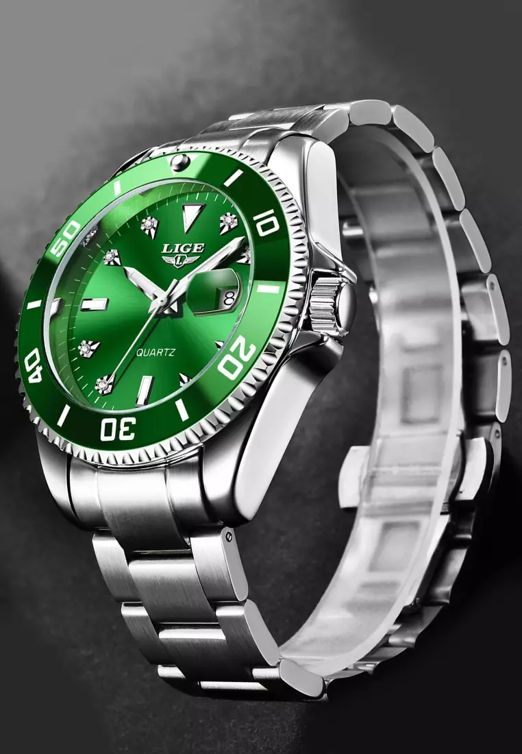 Unisex Classic Diver's Stainless Steel Quartz Watch, Stainless Steel Bracelet