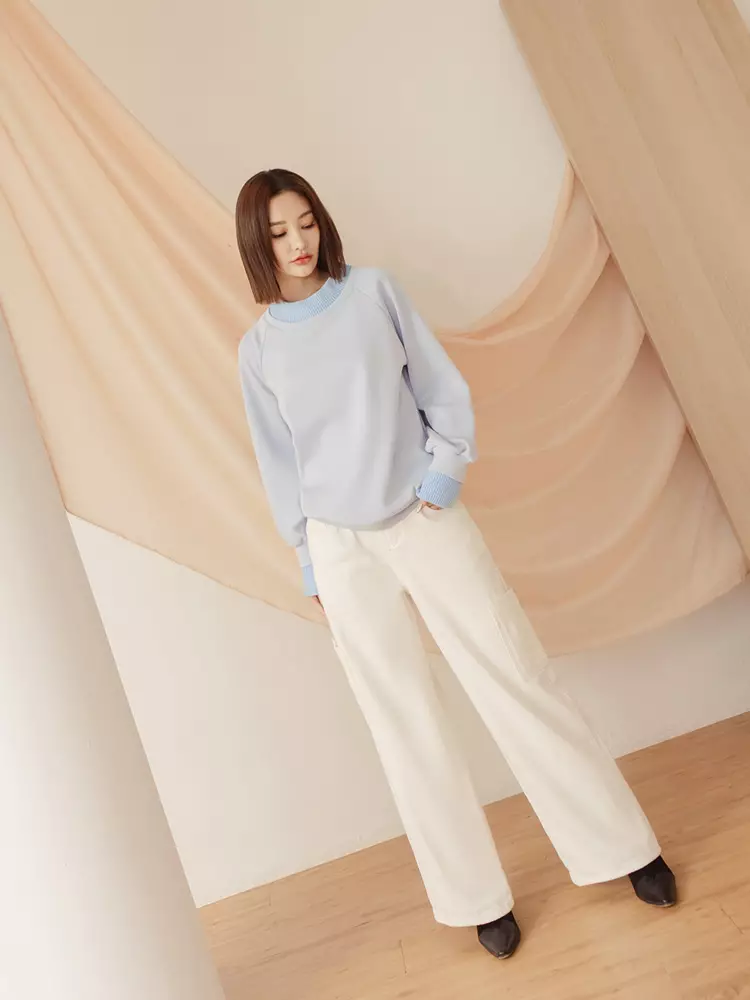 空氣棉圓領假兩件拼接長袖上衣《AB17908》