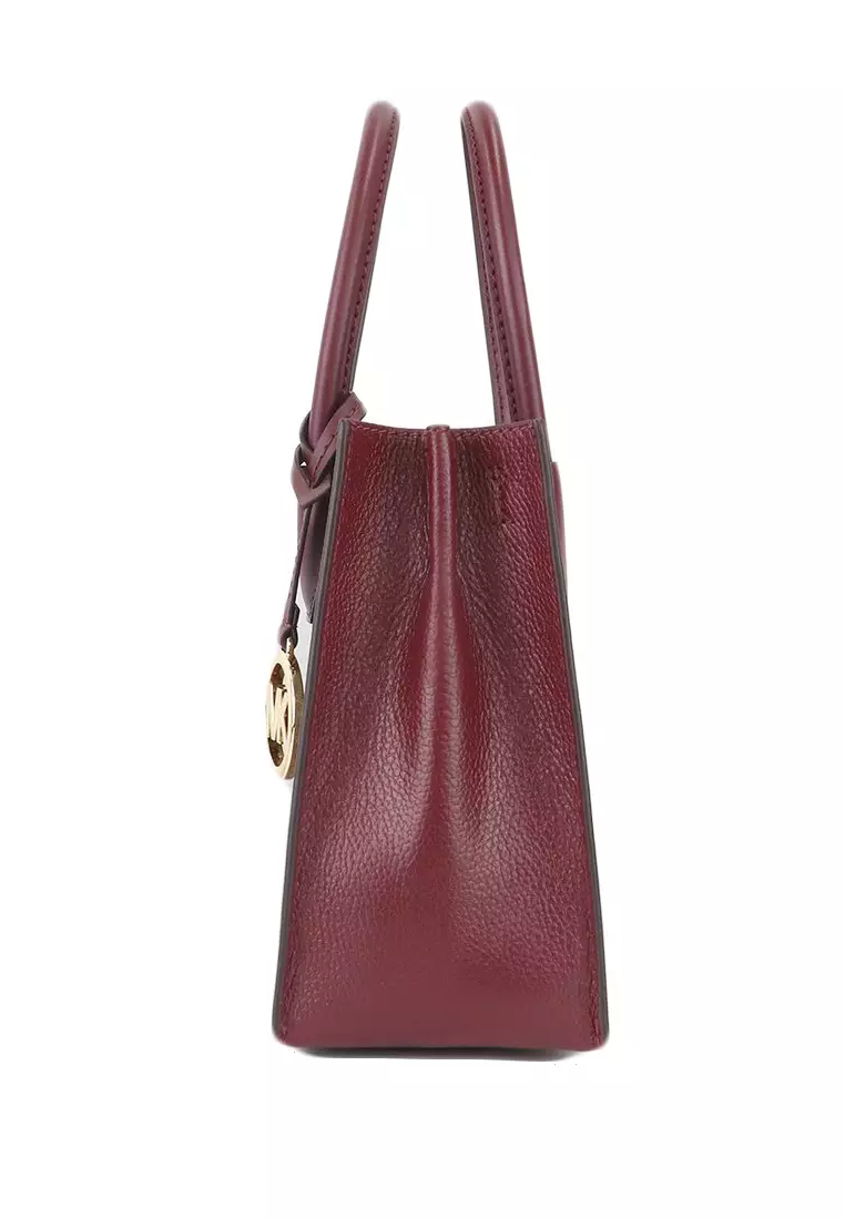 Michael Kors Mercer Medium Leather Messenger Crossbody Handbag (Brown Sig/Merlot)