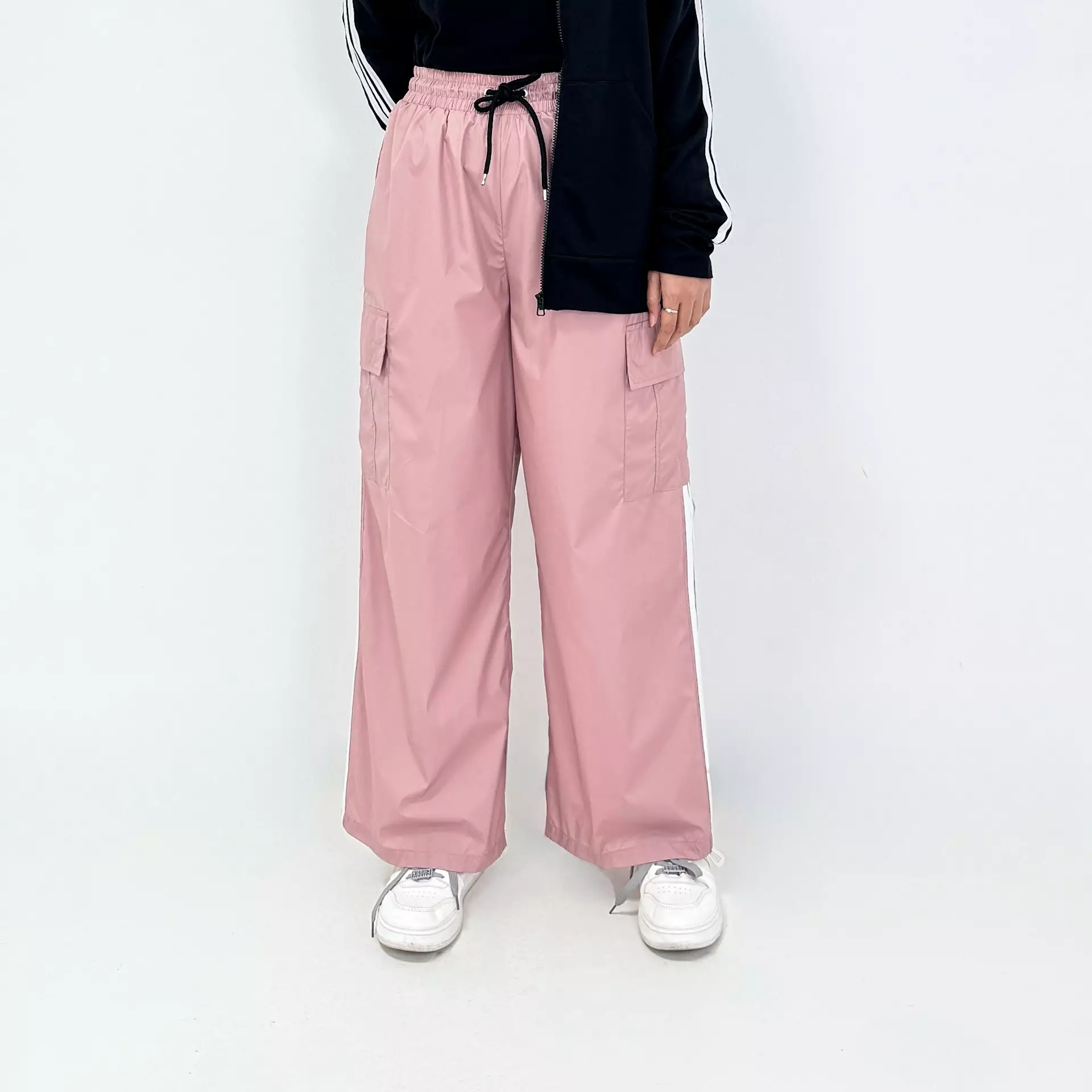 Set Sporty Jacket Manda HITAM PINK Setelan Baju Olahraga