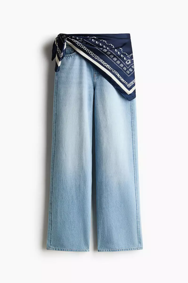 Straight High Waist Scarf-detail jeans
