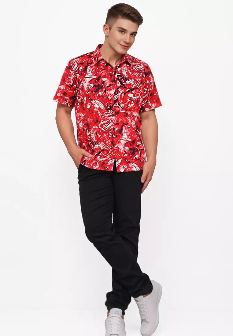 Crocodile DYNO 2018 Red - Men Shirt Kemeja Lengan Pendek - Relax Fit - Katun