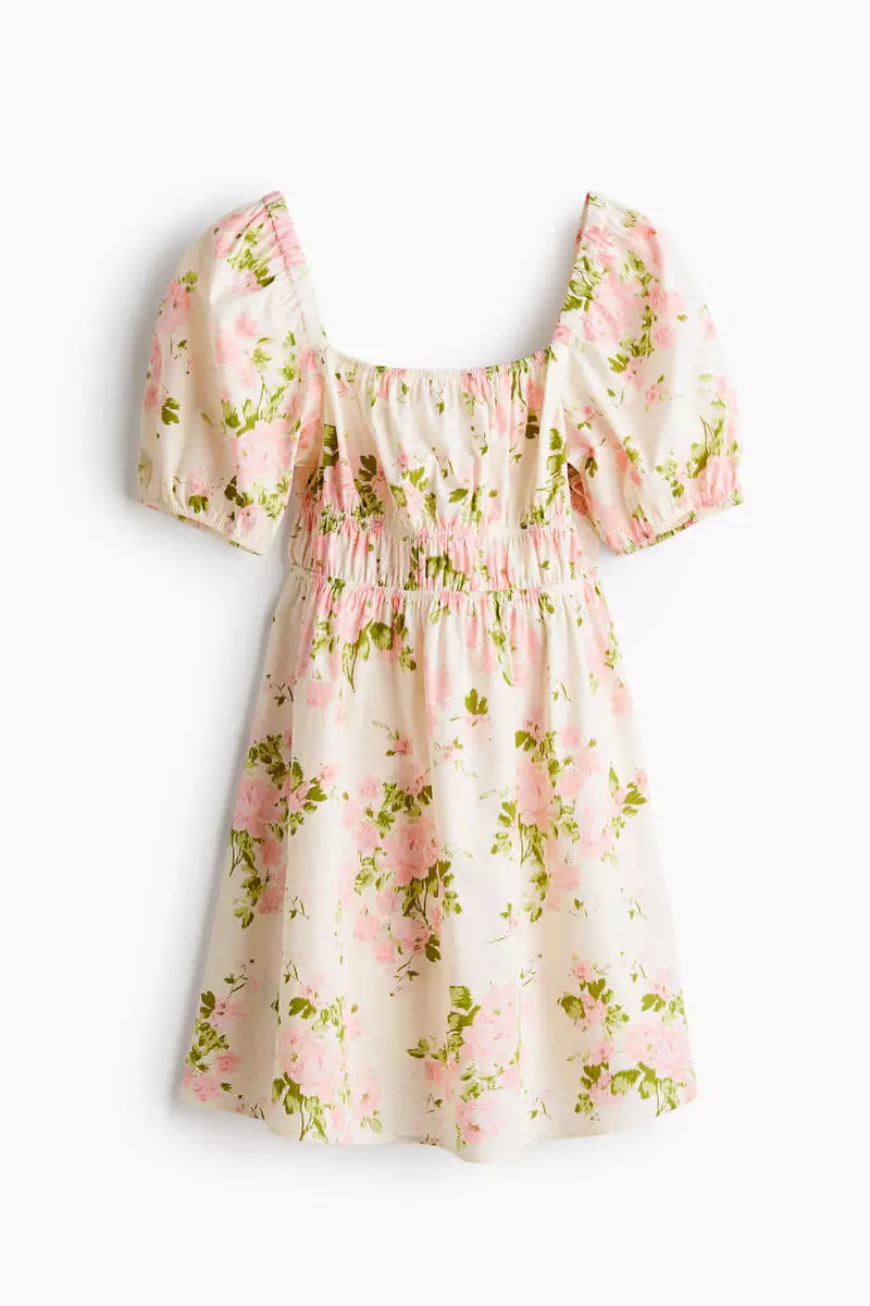 Puff-sleeved poplin dress
