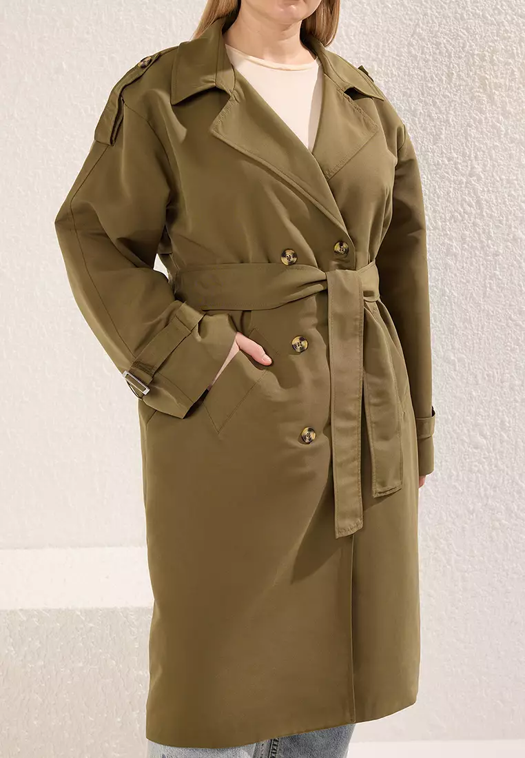 Khaki Long Oversize Large Size Trench Coat Tbbss25Bm00002