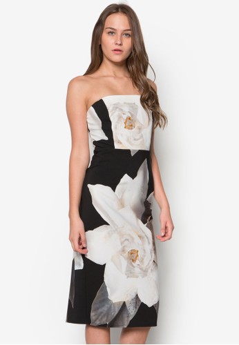 Black Floral Printed esprit 品牌Strapless Dress, 服飾, 服飾