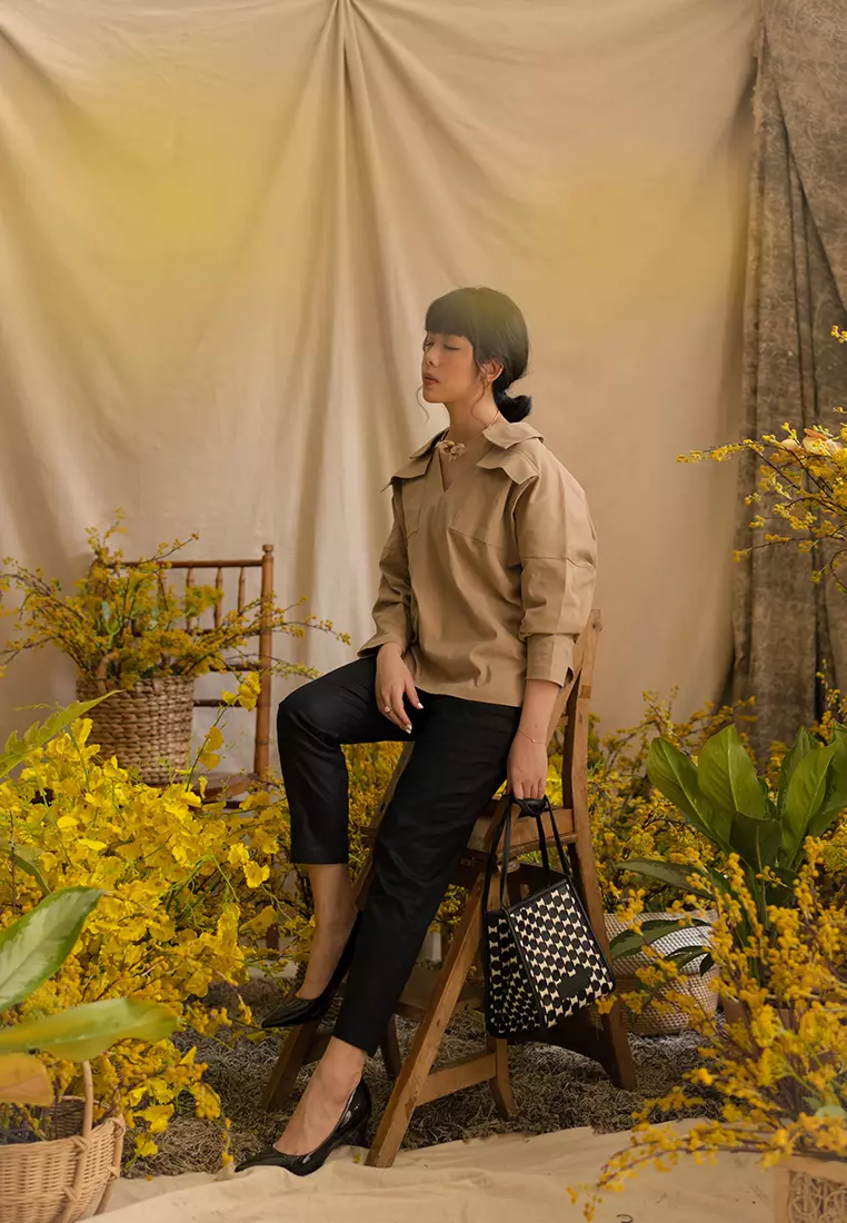 Kwani Handmade Weaving Tote Medium Black White