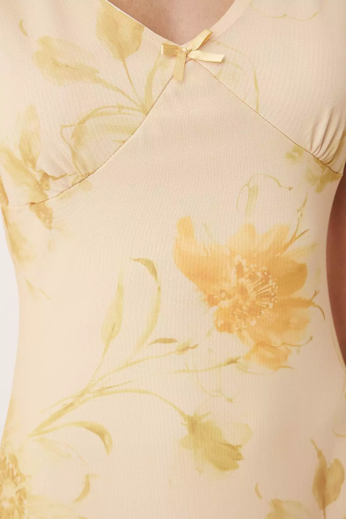 Light Yellow Fitted Abstract Bow Maxi Tulle Stretch Knit Dress Twoss25El00361